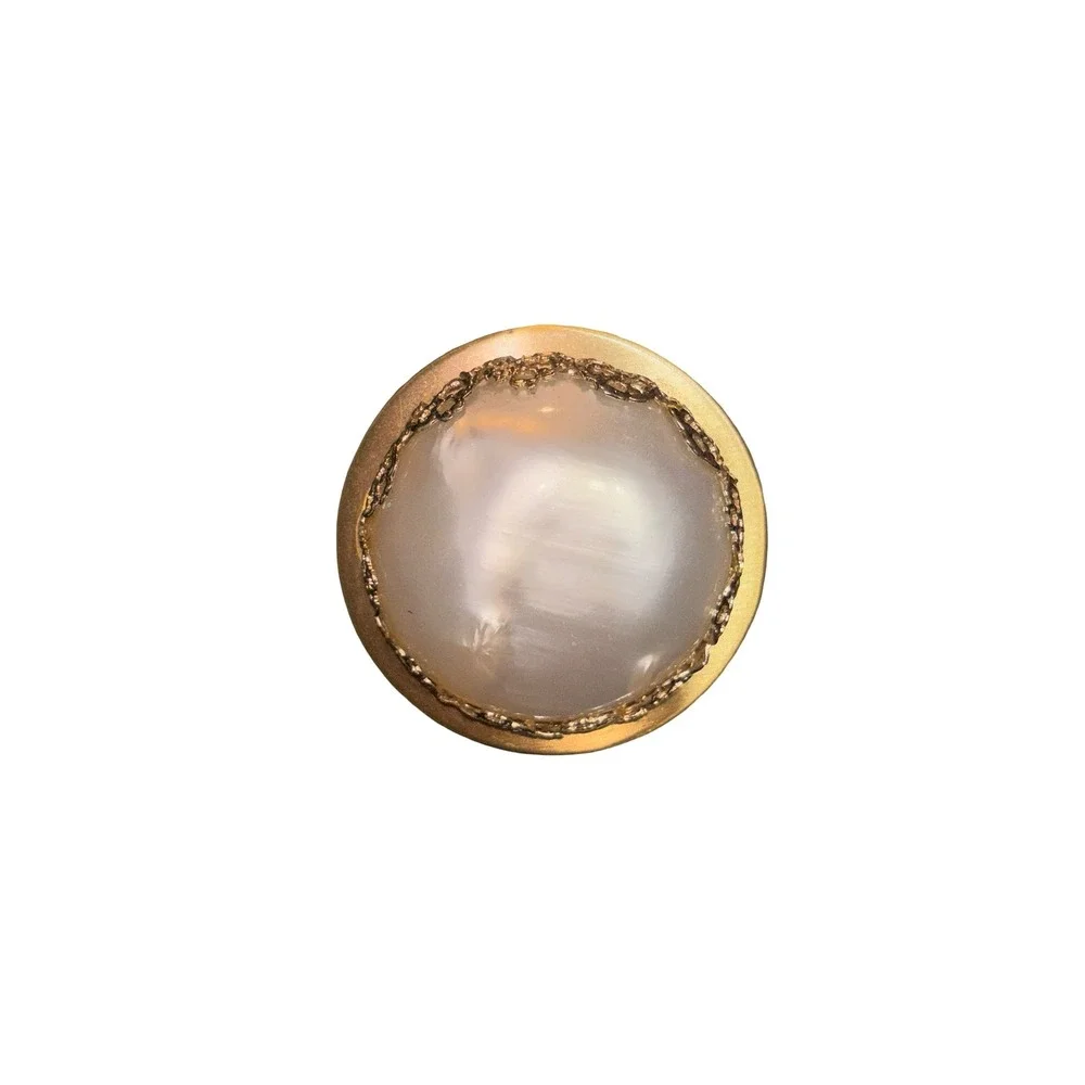 Vintage Gold Lipstick Holder Faux Mother of Pearl Cabochon Filigree Case Flaw